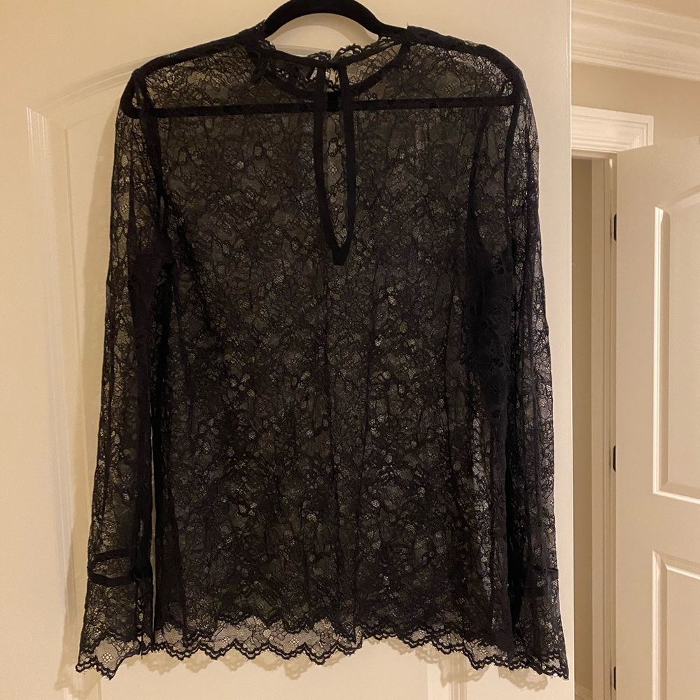 Theory Black Lace High Neck Top